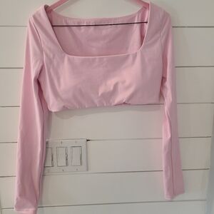 Pink Long Sleeve Women's Crop Top